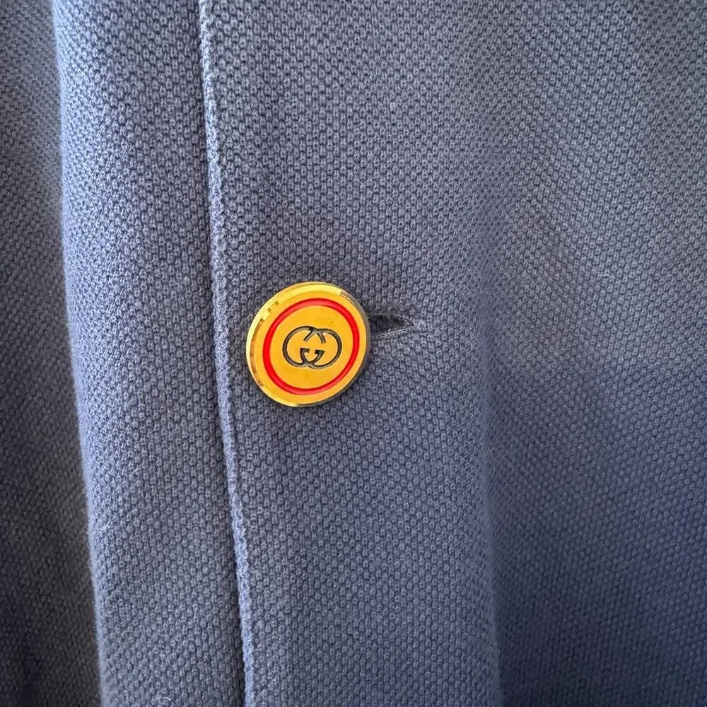 Gucci Oversized Cotton Pique Polo Shirt Blue Long Sleeve M NWT Italy